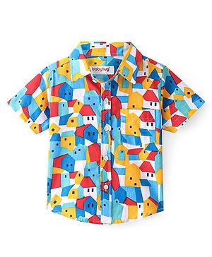 Babyhug Cotton Woven Half Sleeves House Print Shirt - Multicolour