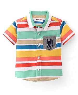 Babyhug Cotton Knit  Half Sleeve Regular Collar Striped Shirt Surf Board Print  - Multicolour