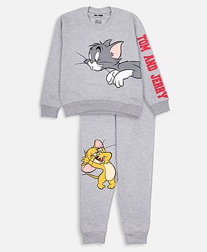 Nap Chief Warner Bros Featuring Pure Cotton Full Sleeves Tom And Jerry Printed Coordinating Set - Grey Melange