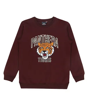 CAVIO Full Sleeves Panthera Tigris Embroidered Tee - Maroon