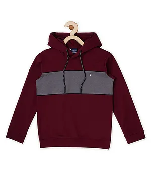 CAVIO Full Sleeves Mid Striped Hooded Tee - Maroon