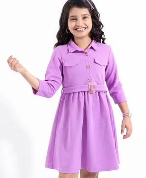 Hola Bonita Full Sleeves Solid Color Texture Fabric Dress - Lavender