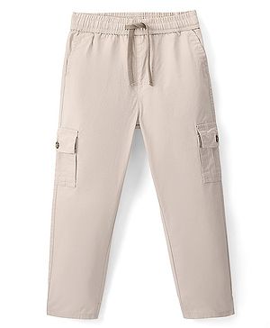 Pine Kids Stretchable Cotton Full Length Elasticated Waist Comfort Fit Trouser Solid Colour - Beige