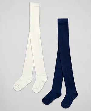 The Sandbox Clothing Co Pack Of 2 Pair Solid Stockings - Navy Blue & Off White