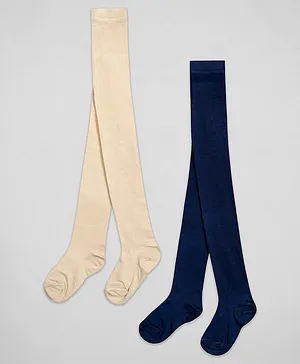 The Sandbox Clothing Co Pack Of 2 Pair Solid Stockings - Navy Blue & Skin