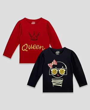 The Sandbox Clothing Co Pack Of 2 Full Sleeves Doll & Queen Printed Tees - Red & Black