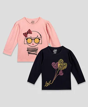 The Sandbox Clothing Co Pack Of 2 Full Sleeves Doll & Hearts Printed Tees - Black & Pink