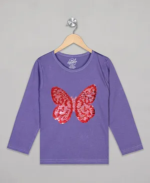 The Sandbox Clothing Co Full Sleeves Butterfly Detailed Reversible Sequin Embellished Top - Purple