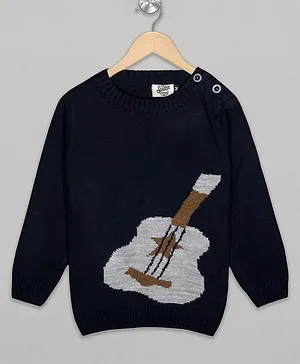 The Sandbox Clothing Co Full Sleeves Guitar Designed Sweater - Blue
