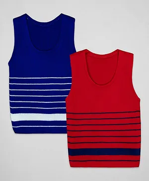 The Sandbox Clothing Co Unisex Pack Of e Sleeveless  Striped Designed Sweater - Blue & Maroon