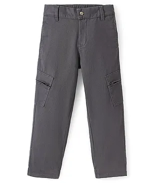 Pine Kids Cotton Elastane Full Length Solid Trouser with Pockets - Grey