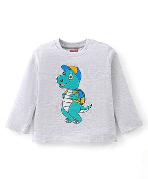 Babyhug 100% Cotton Knit Full Sleeves T-Shirt Dino Graphics - Oatmeal Melange