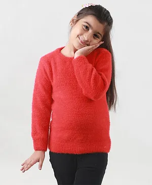 KNITCO Full Sleeves Solid Acrylic Skivvy Sweater - Red