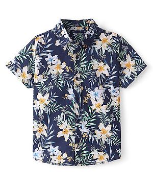 Pine Kids Cotton Half Sleeves All Over Floral Printed Shirt - Navy