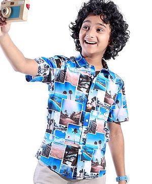 Pine Kids Cotton Woven Half Sleeves Beach Print  Shirts - Multicolour