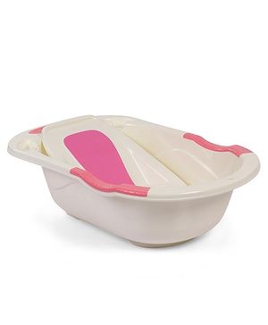 Babyhug Large Bath Tub With Bath Tray Bunny & Bear Print - Off White Pink