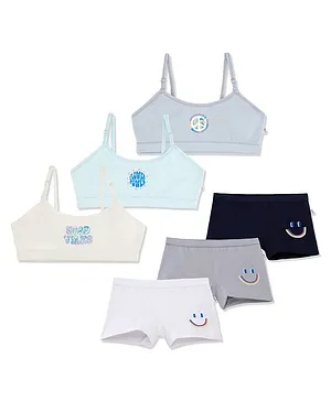 Plan B Pack Of 6 Good Vibes Text & Smiley Printed Training Bra & Hipster Panties - Multi Colour