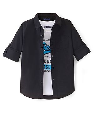 Pine Kids Cotton Woven Full Sleeves Solid Shirt with Inner T-Shirt- Black