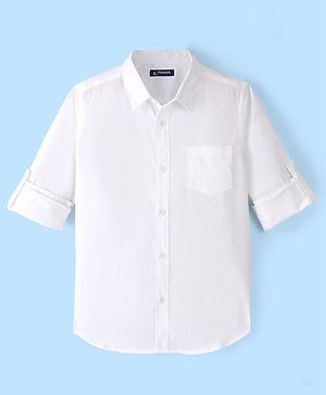 Pine Kids Cotton Roll up Full Sleeves Solid Color Shirt - White