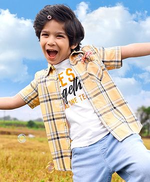 Pine Kids Cotton Woven Half Sleeves Check Shirt with Inner Tee - Multicolour