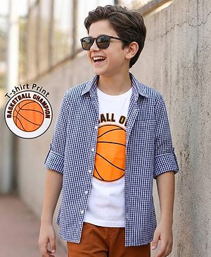 Pine Kids Cotton Woven Full Sleeves Check Shirt with Inner T-Shirt - Blue