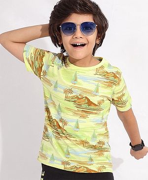 Pine Kids Cotton Knit Half Sleeves Scenery Printed T-Shirt - Tender Yellow