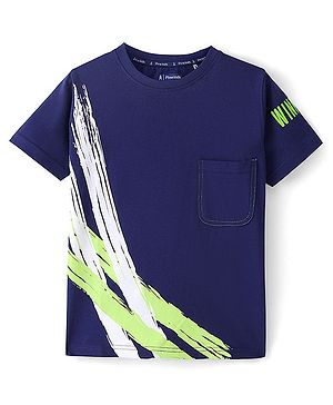 Pine Kids Cotton Knit Half Sleeves T-Shirt with Stripes Design - Blue Depths