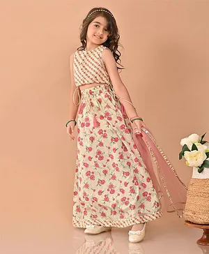 Lilpicks Coutue Sleeveless  Floral Printed Gota Patti Embellished Lehenga WIth Coordinating Choli  & Dupatta Set - Multi Colour