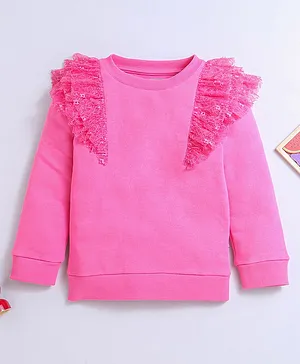 Nino Bambino 100% Cotton Full Sleeves Lace Frill Detailed  Sweatshirt - Pink