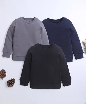Nino Bambino 100% Cotton Pack Of 3 Full Sleeves Solid Sweatshirts - Grey Navy Blue & Black