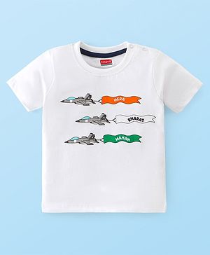 Babyhug 100% Cotton Knit Half Sleeves T-Shirt with Jet Graphics - White