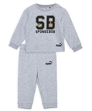 PUMA SpongeBob SquarePants Featuring Full Sleeves Placement SpongeBob & Patrick Printed Top & Pant Set - Light Grey