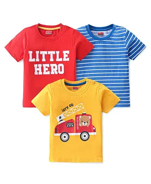 Babyhug 100% Cotton Knit Half Sleeves T-Shirt Stripes & Bear Graphics Print Pack Of 3 - Multicolor