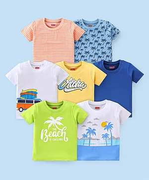 Babyhug Cotton Knit Half Sleeves Beach Print T-Shirts Pack of 7 - Multicolour