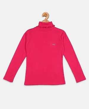 Nins Moda Full Sleeves Solid Stretchable Pre Winter Top - Coral Pink