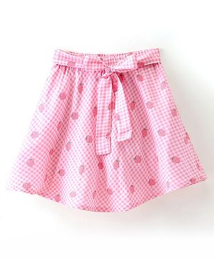 Babyhug 100% Rayon Woven Skorts With Lining Strawberry Print - Pink