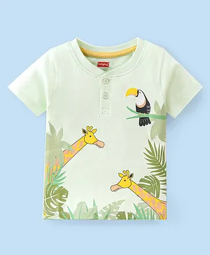 Babyhug Cotton Knit Half Sleeves T-Shirt with Jungle Graphics Print - Green