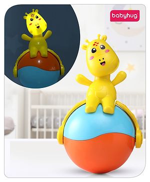 Babyhug Giraffe on Ball Roly Poly Toy |Push and Roll Lights and Music| Child Safe Material| Gifting Toy| BIS Certified| 6 Months+