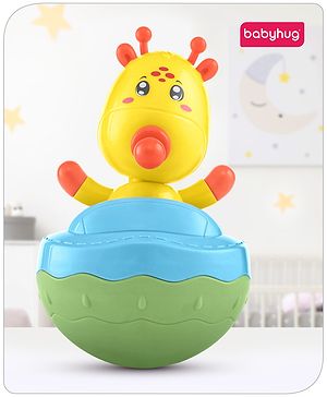 Babyhug Giraffe on Boat Roly Poly Toy |Push and Shake| Attachable Face with Rocking Base|Wobbling Bell Sounds For 6 Months+|  Child Safe Material| Gifting Toy| BIS Certified
