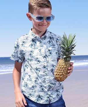 Pine Kids 100% Cotton Woven Half Sleeves Tropical Printed Shirt - White