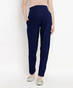 Mine4Nine Rayon Fabric Solid Color Maternity Trouser-Navy