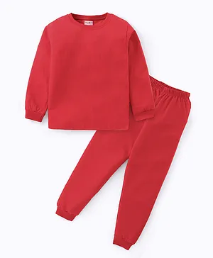 BLUSHES Full Sleeves Solid Night Suit - Red
