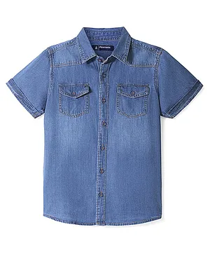 Pine Kids Cotton Woven Woven Half Sleeves Washed Denim Shirt - Ice Blue