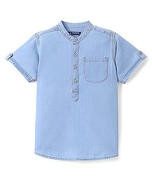 Pine Kids  Woven Half Sleeves Washed  Denim Shirt - Ice Blue