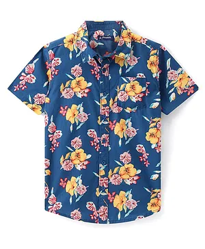 Pine Kids Cotton Woven Half Sleeves Shirt Floral Print - Multicolour