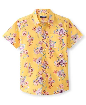 Pine Kids  Cotton Woven Half Sleeves Shirt Floral Print  - Yellow