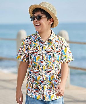 Pine Kids Cotton Half Sleeves Abstract Printed Shirt - Multicolor