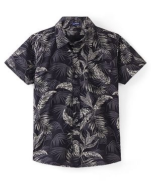 Pine Kids Cotton Woven Half Sleeves Shirt All Over Tropical Print - Black