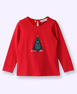 Beebay Christmas Theme Full Sleeves Tree Embroidered Tee - Red