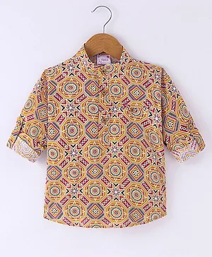 Ridokidz Full Sleeves Abstract Design Printed  Kurta  - Mustard  Yellow